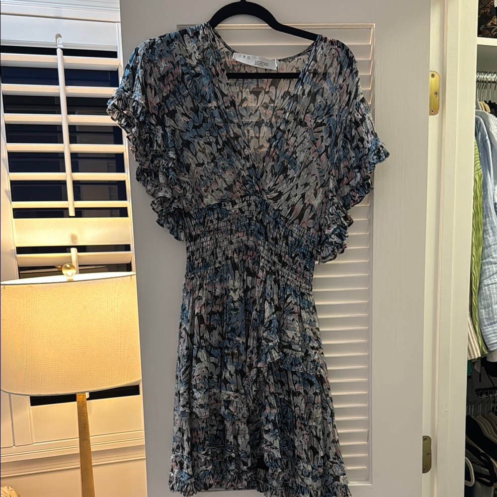 IRO Blue Ruffled Mini Sundress